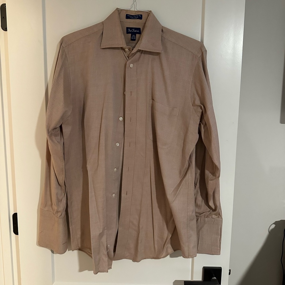 Paul Fredrick 15.5, 33 Tan/ White French Cuff Dress Shirt